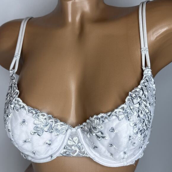 Vintage La Perla Coquette Floral Embroidered Lace Underwire Bra 36 Muted Blue - Picture 1 of 16